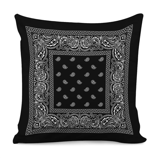 Black And White Paisley Bandana Print Pillow Cover