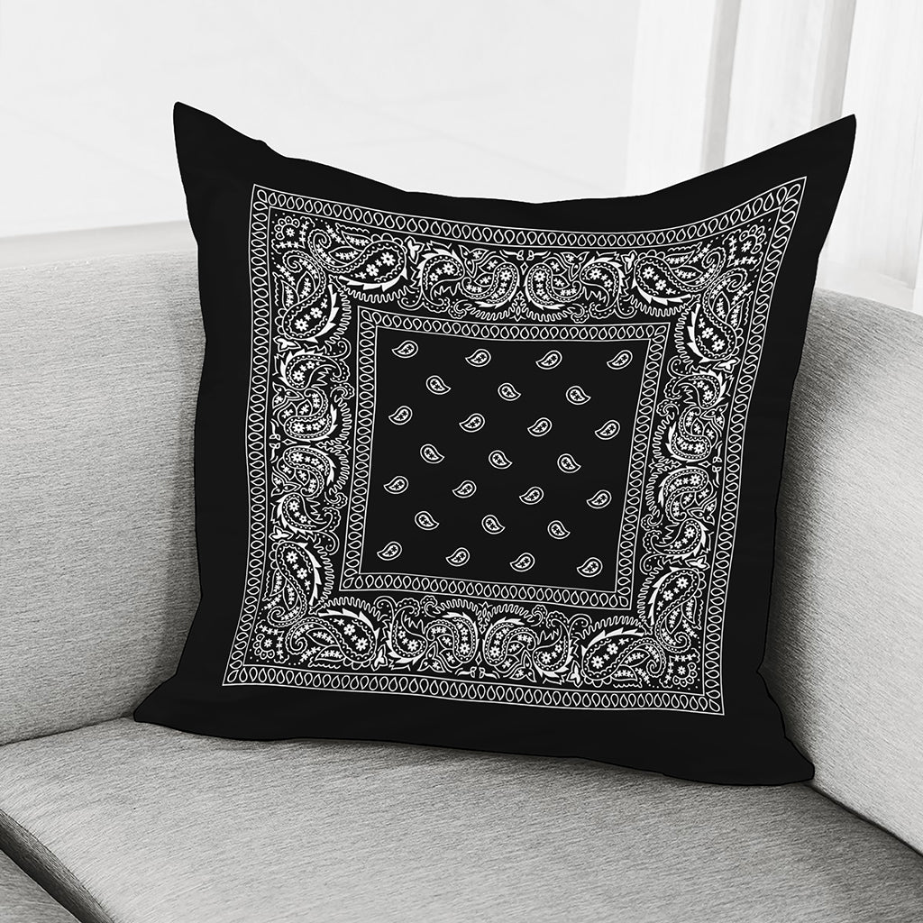 Black And White Paisley Bandana Print Pillow Cover