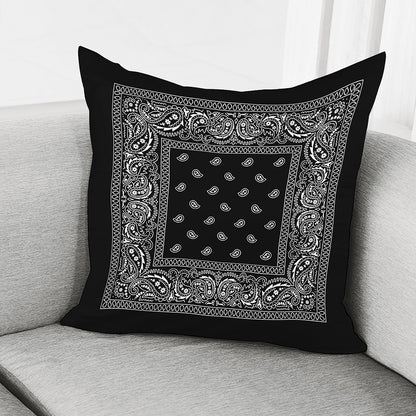 Black And White Paisley Bandana Print Pillow Cover