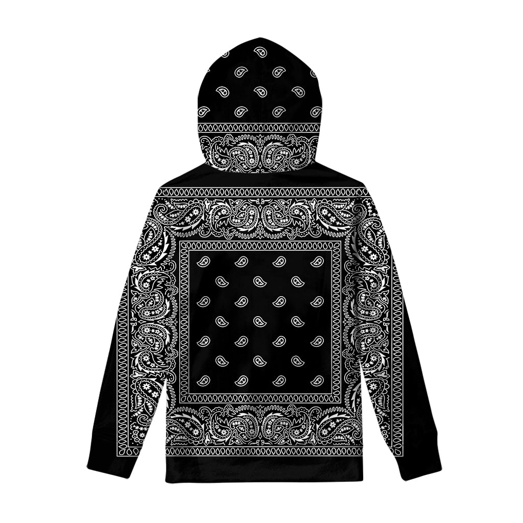 Black And White Paisley Bandana Print Pullover Hoodie