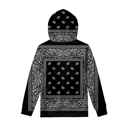 Black And White Paisley Bandana Print Pullover Hoodie