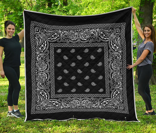 Black And White Paisley Bandana Print Quilt