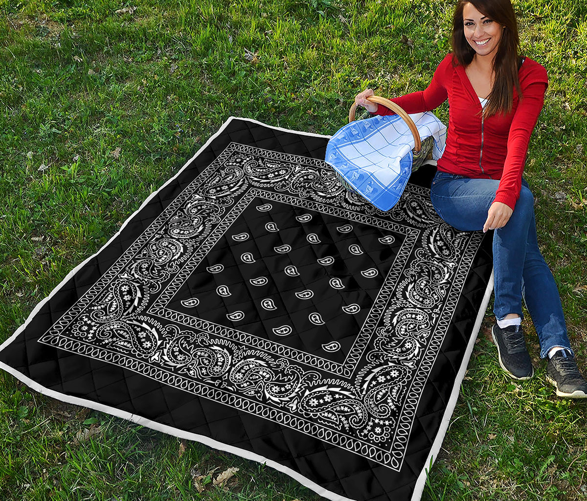 Black And White Paisley Bandana Print Quilt