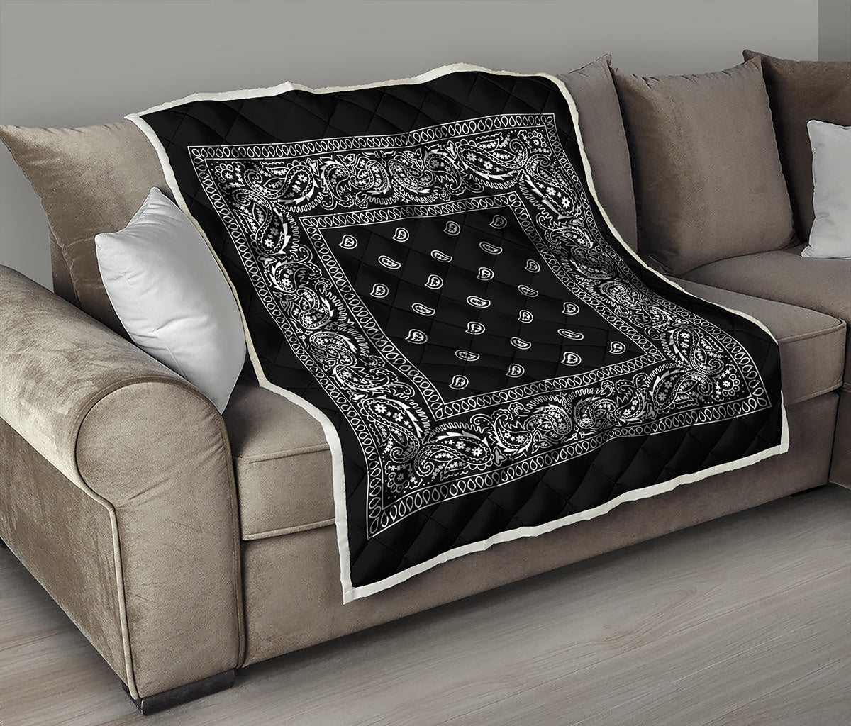 Black And White Paisley Bandana Print Quilt