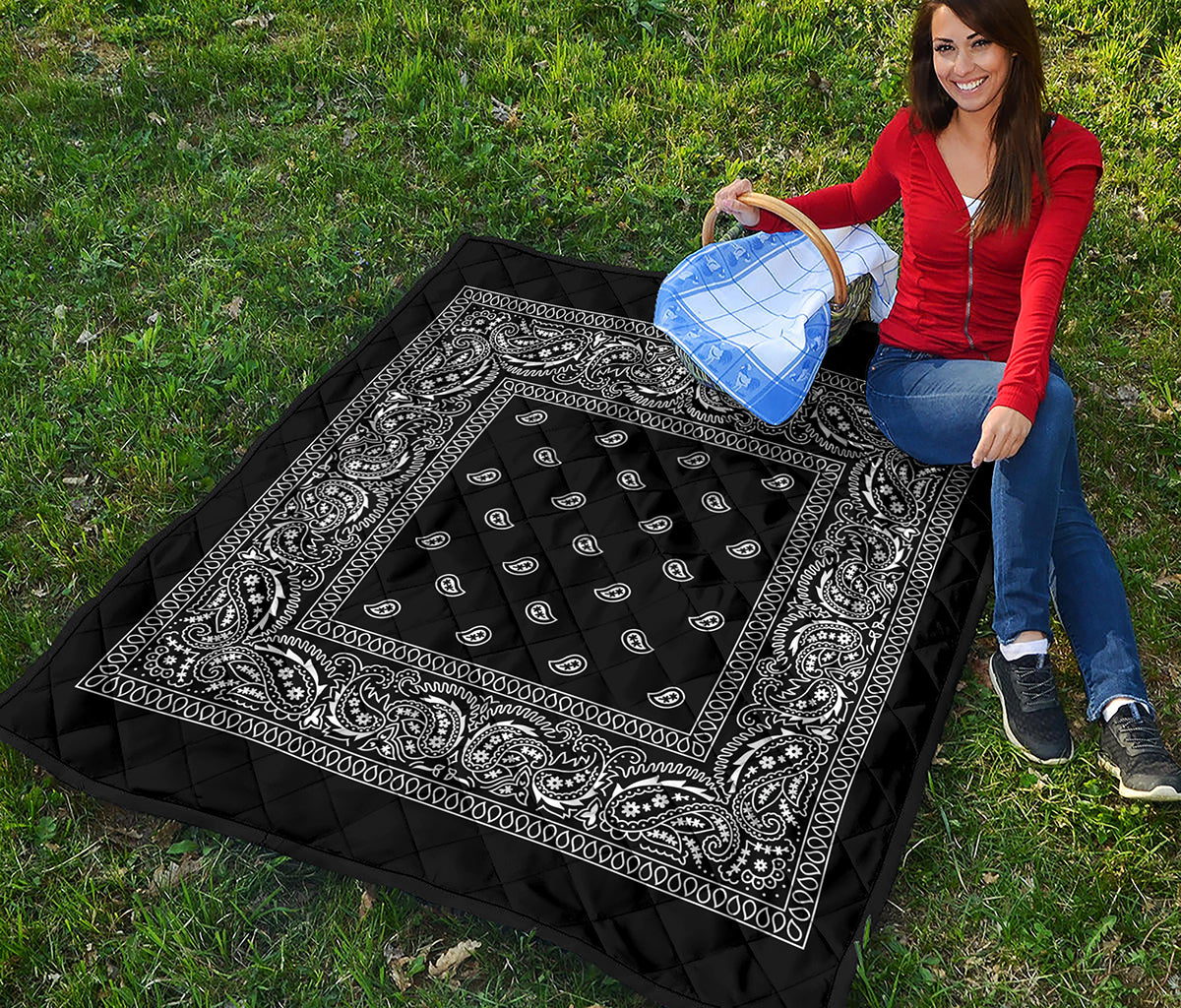 Black And White Paisley Bandana Print Quilt