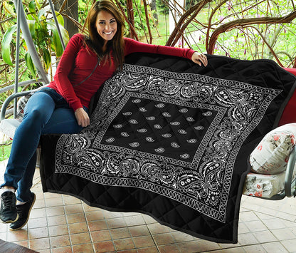 Black And White Paisley Bandana Print Quilt