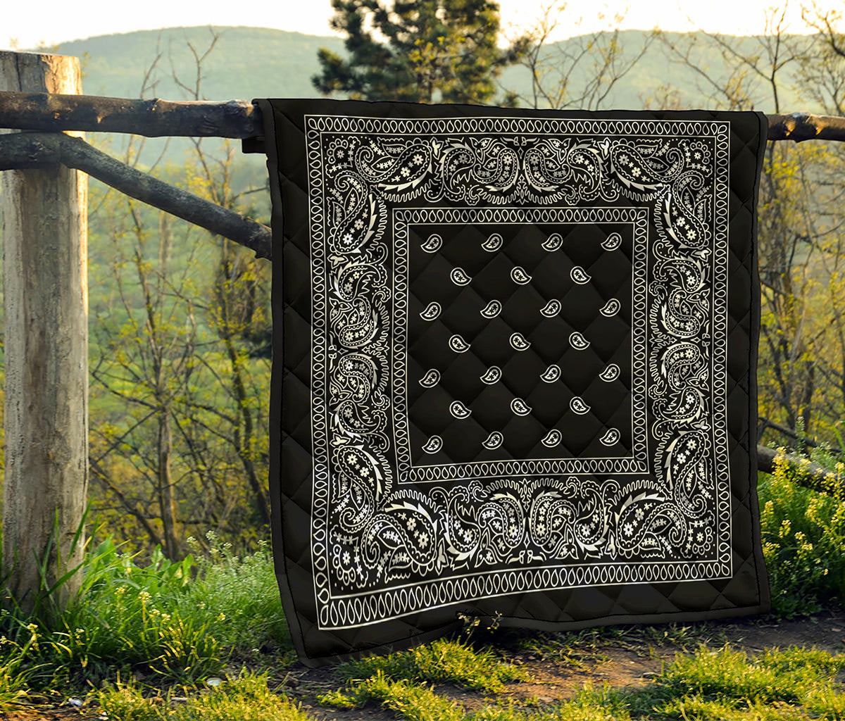 Black And White Paisley Bandana Print Quilt