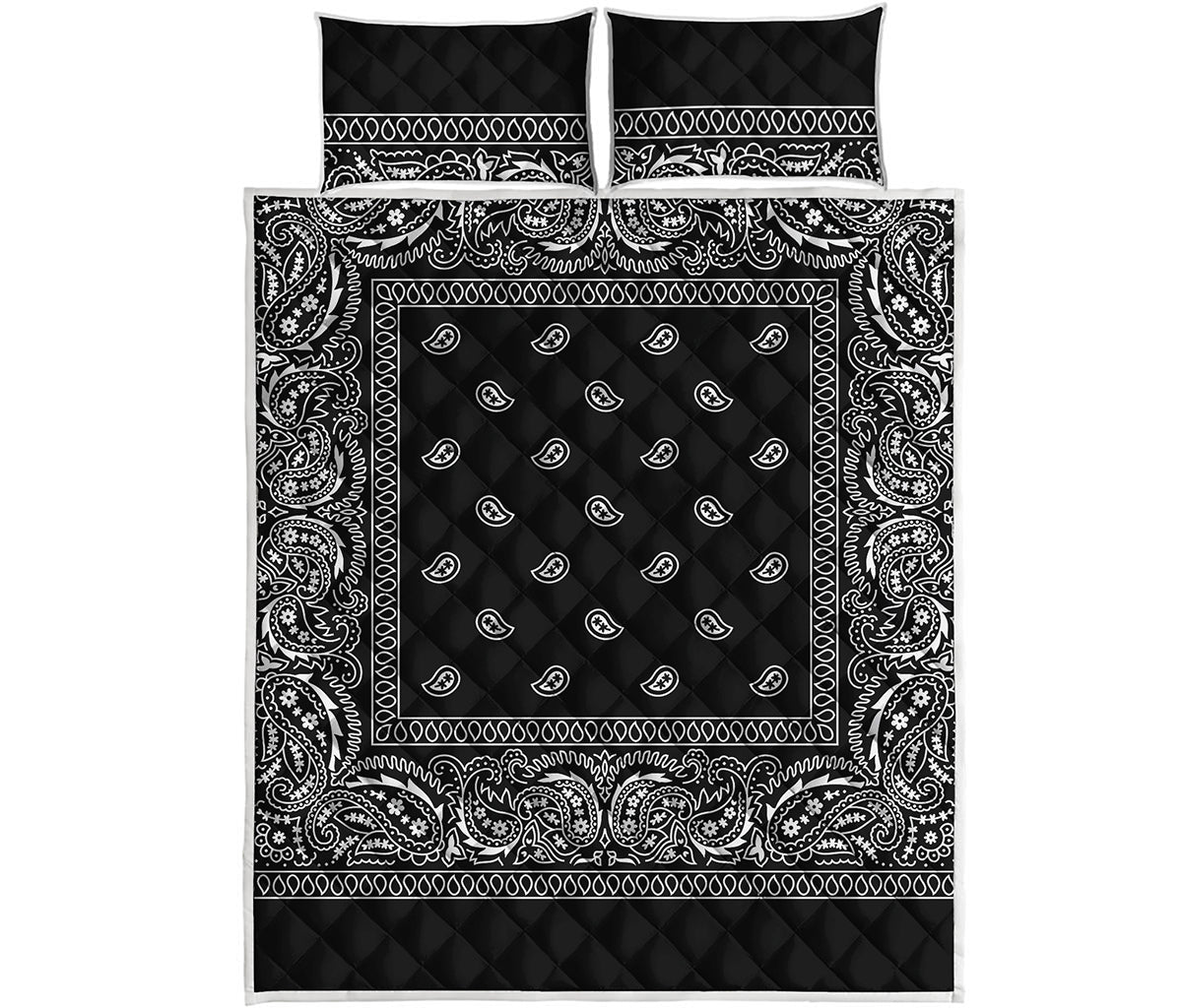 Black And White Paisley Bandana Print Quilt Bed Set