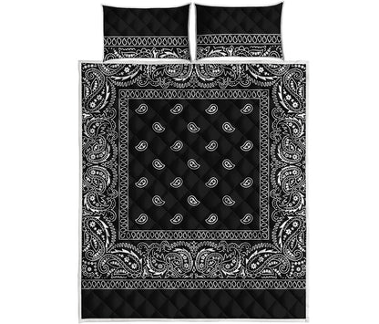 Black And White Paisley Bandana Print Quilt Bed Set