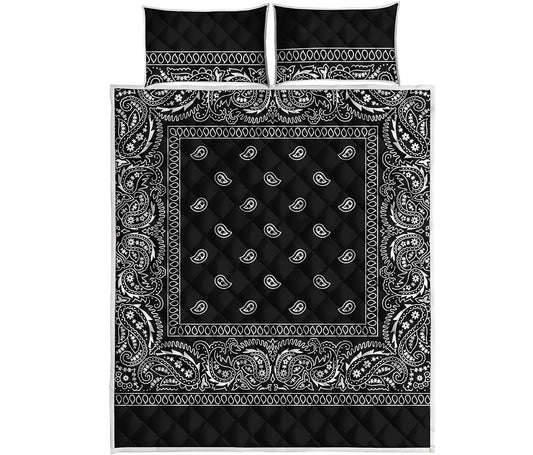 Black And White Paisley Bandana Print Quilt Bed Set