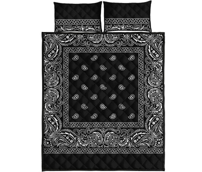 Black And White Paisley Bandana Print Quilt Bed Set