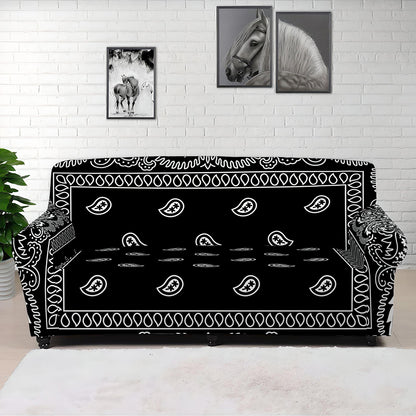 Black And White Paisley Bandana Print Sofa Cover