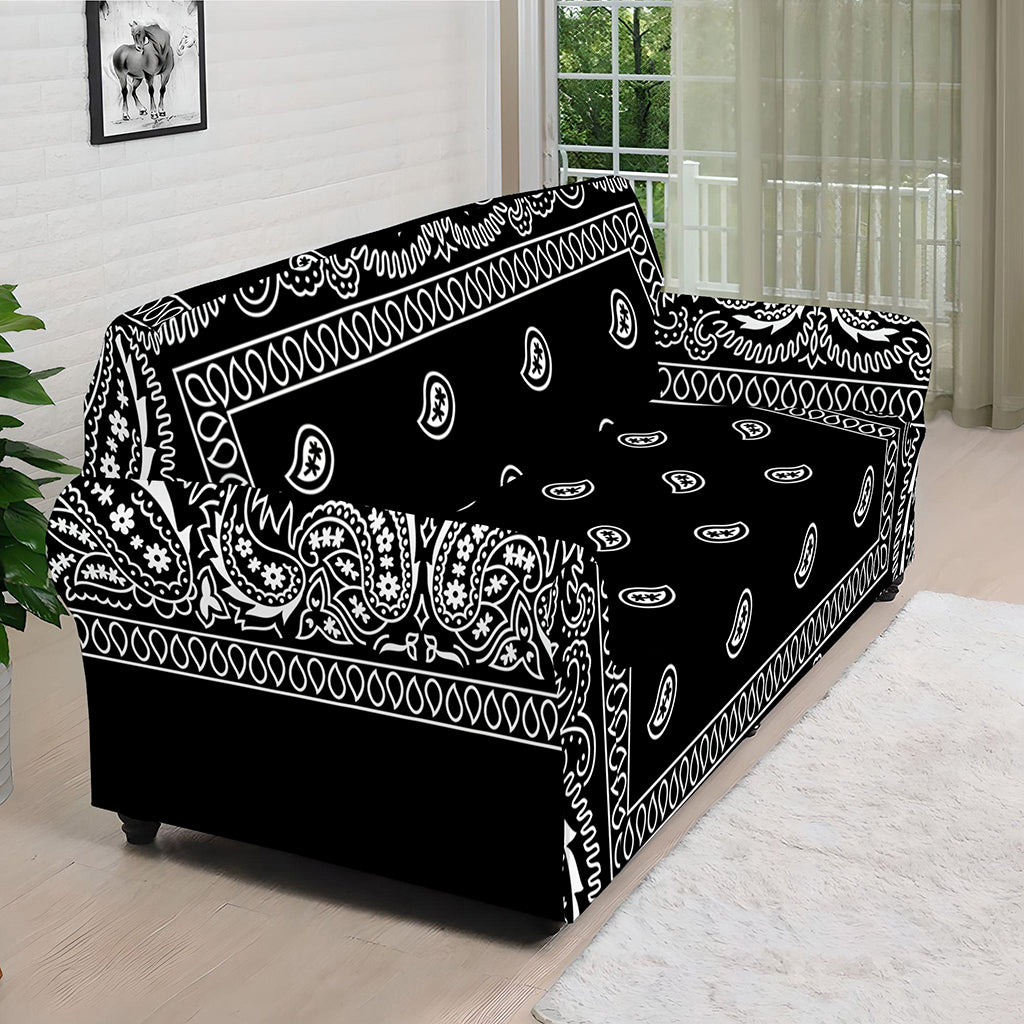 Black And White Paisley Bandana Print Sofa Cover