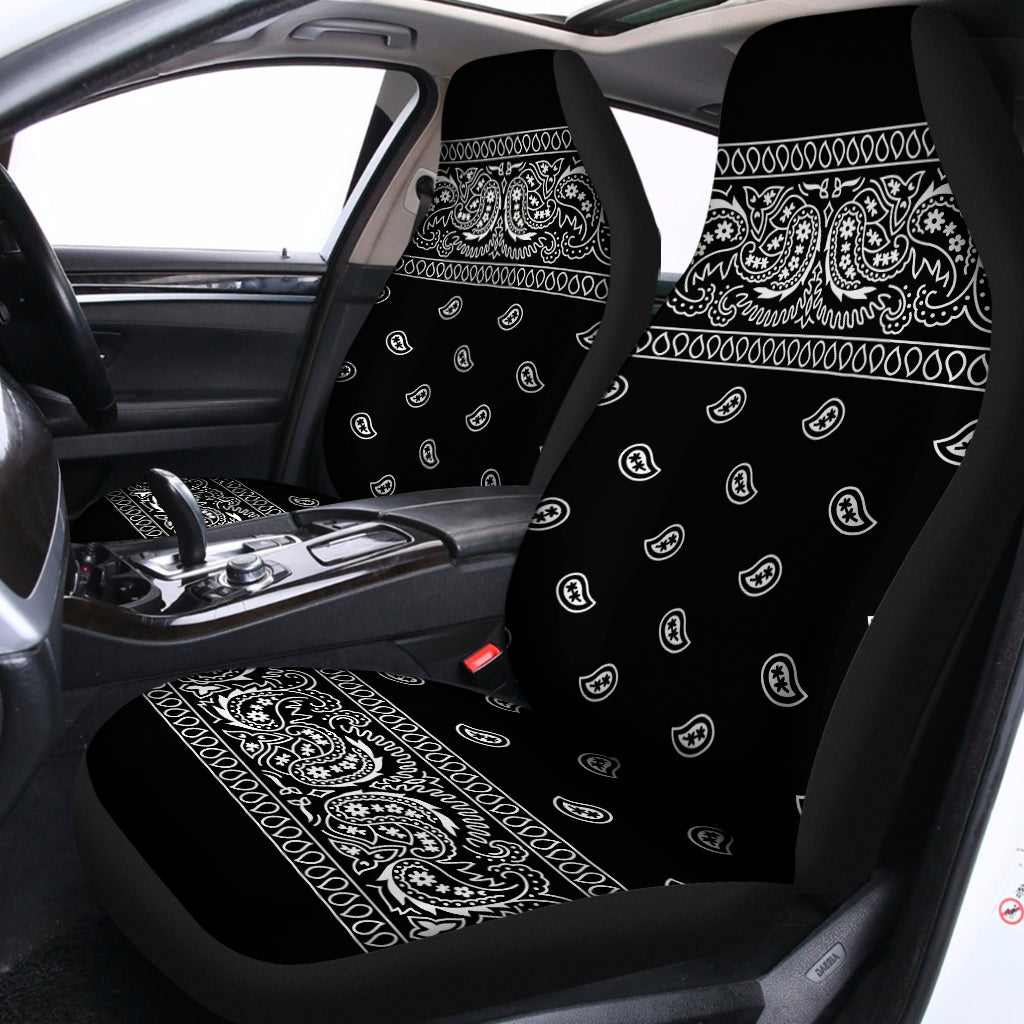 Black And White Paisley Bandana Print Universal Fit Car Seat Covers