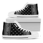 Black And White Paisley Bandana Print White High Top Shoes