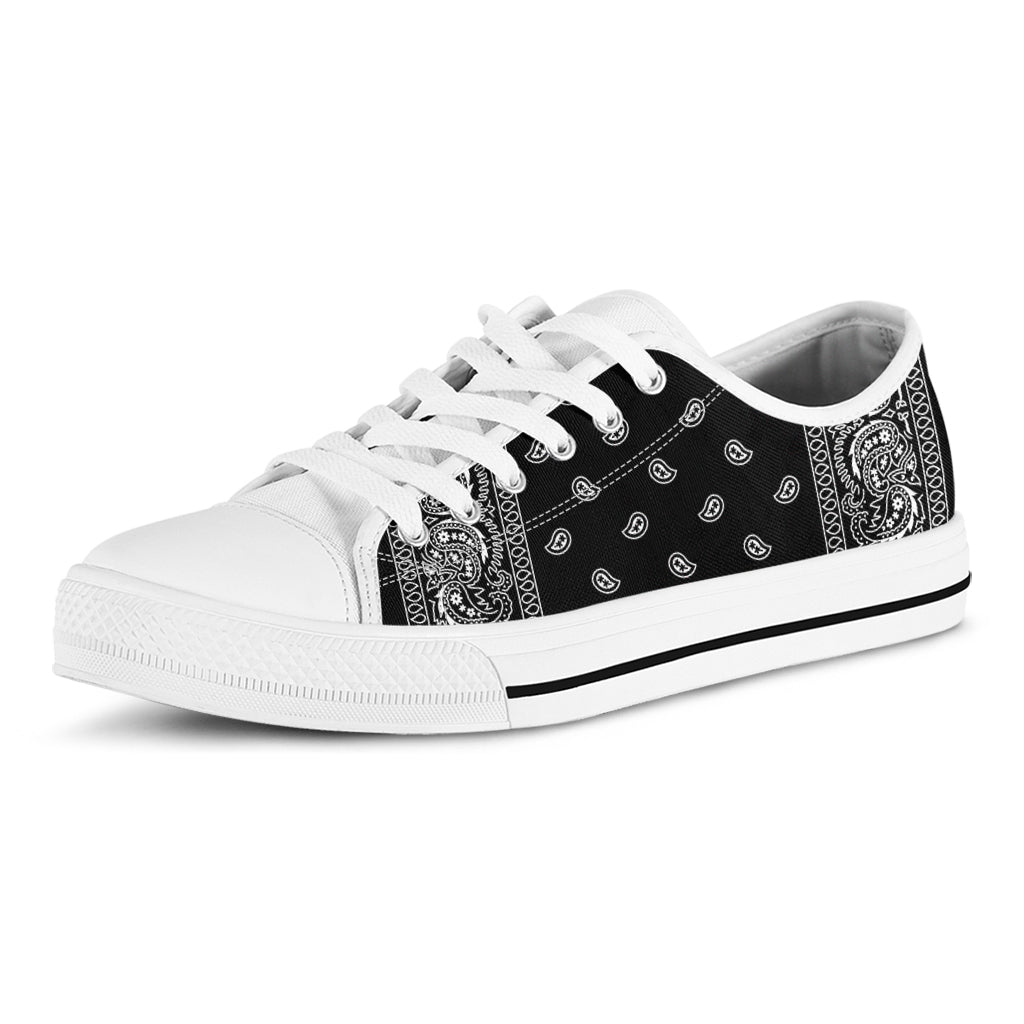 Black And White Paisley Bandana Print White Low Top Shoes