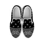 Black And White Paisley Bandana Print White Slip On Shoes
