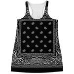 Black And White Paisley Bandana Print Women's Racerback Tank Top