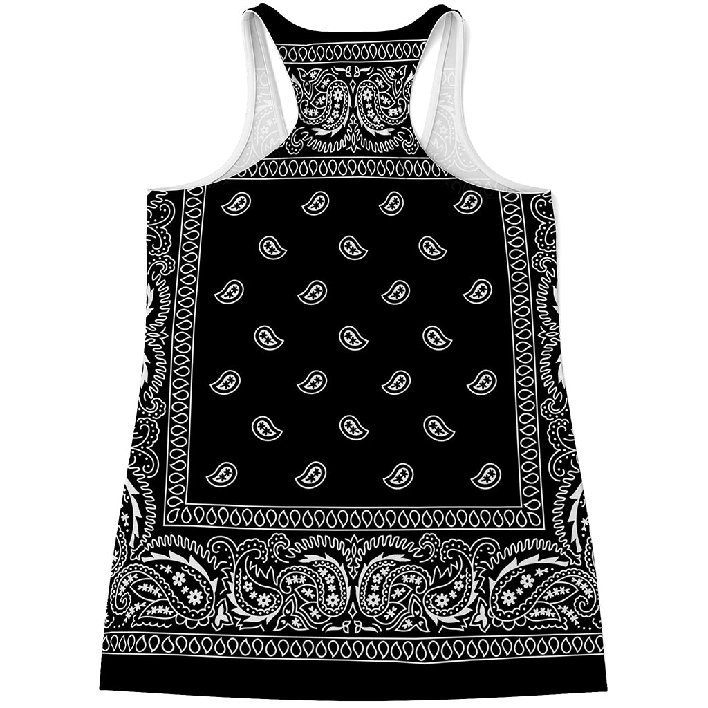 Black And White Paisley Bandana Print Women's Racerback Tank Top