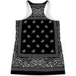 Black And White Paisley Bandana Print Women's Racerback Tank Top
