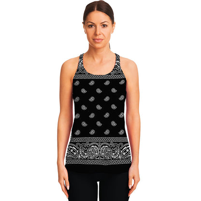 Black And White Paisley Bandana Print Women's Racerback Tank Top