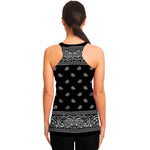 Black And White Paisley Bandana Print Women's Racerback Tank Top