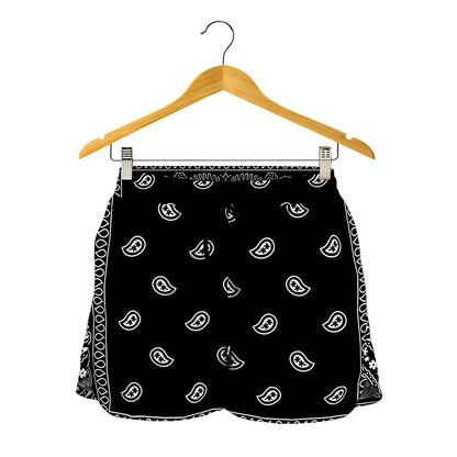 Black And White Paisley Bandana Print Women's Shorts
