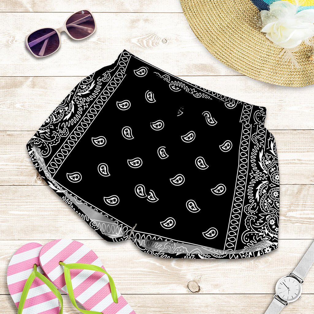 Black And White Paisley Bandana Print Women's Shorts