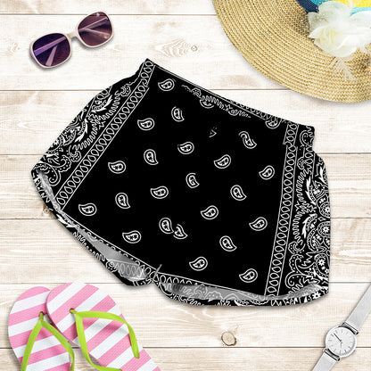 Black And White Paisley Bandana Print Women's Shorts