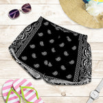 Black And White Paisley Bandana Print Women's Shorts