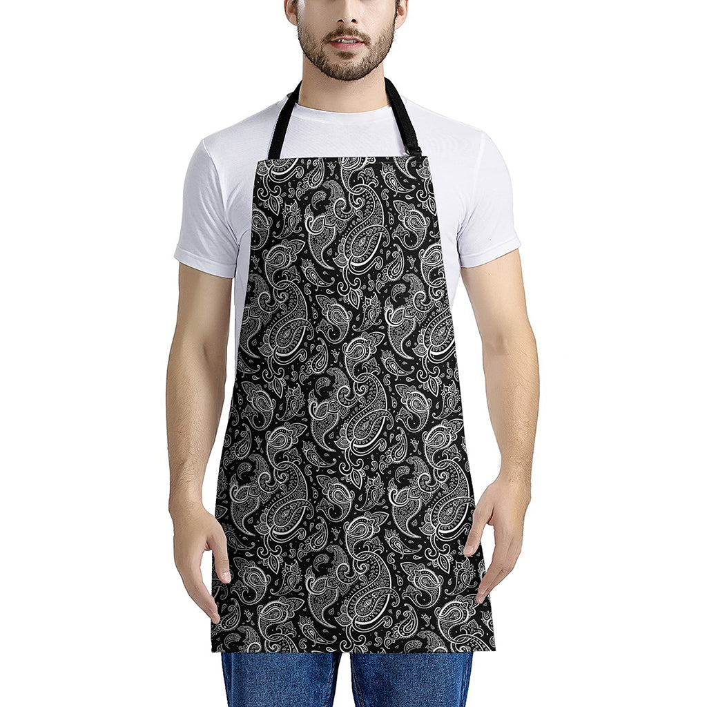 Black And White Paisley Pattern Print Apron