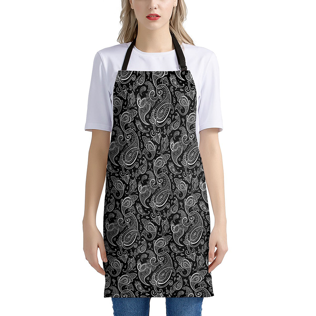 Black And White Paisley Pattern Print Apron