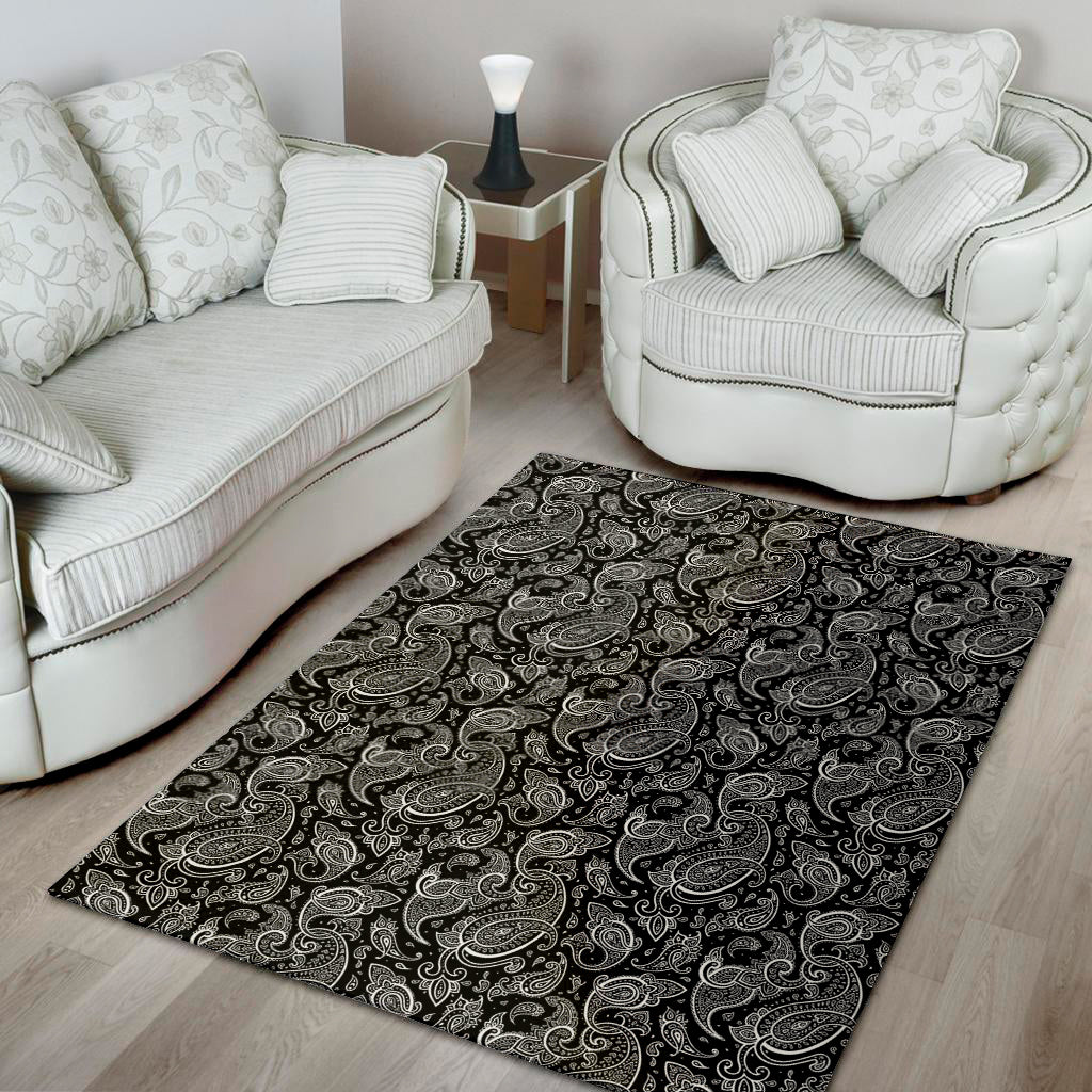 Black And White Paisley Pattern Print Area Rug