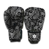 Black And White Paisley Pattern Print Boxing Gloves