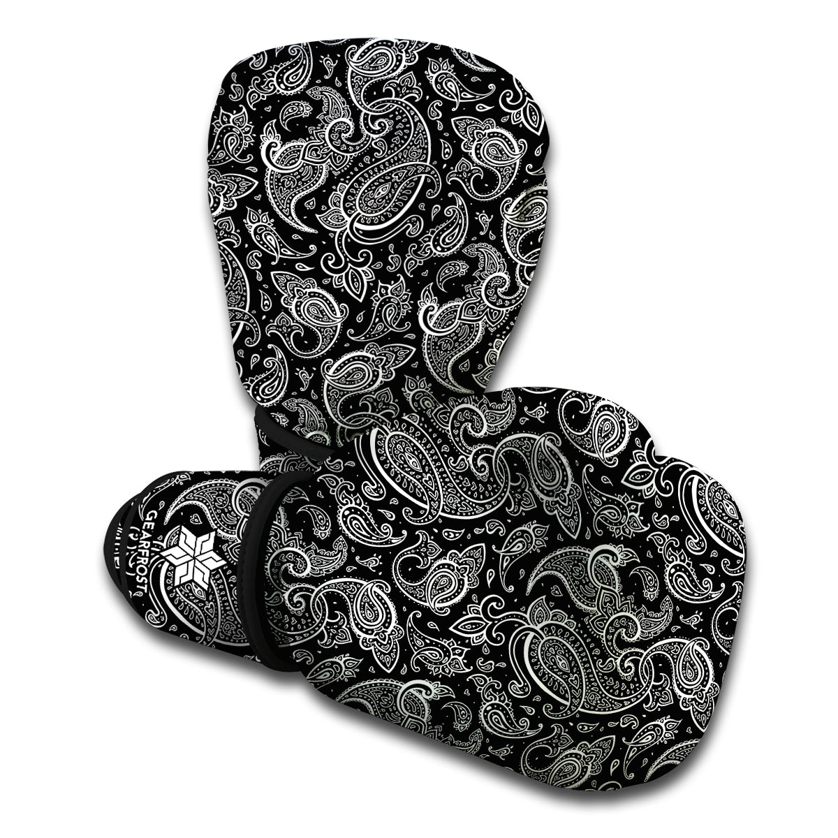 Black And White Paisley Pattern Print Boxing Gloves