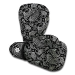 Black And White Paisley Pattern Print Boxing Gloves