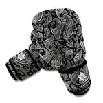 Black And White Paisley Pattern Print Boxing Gloves