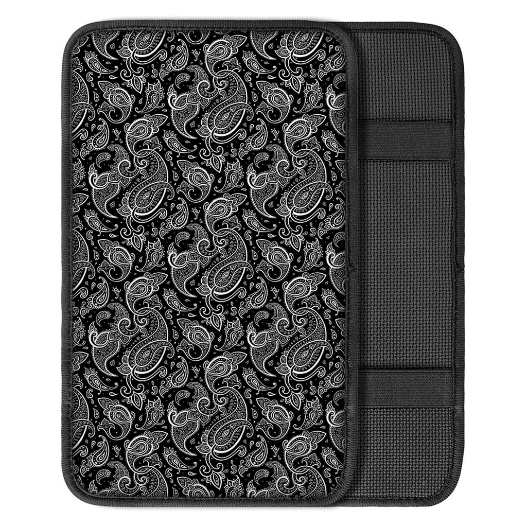 Black And White Paisley Pattern Print Car Center Console Cover