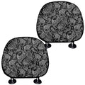 Black And White Paisley Pattern Print Car Headrest Covers