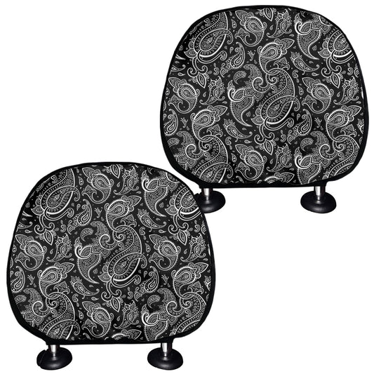 Black And White Paisley Pattern Print Car Headrest Covers