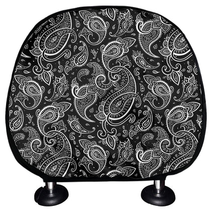 Black And White Paisley Pattern Print Car Headrest Covers