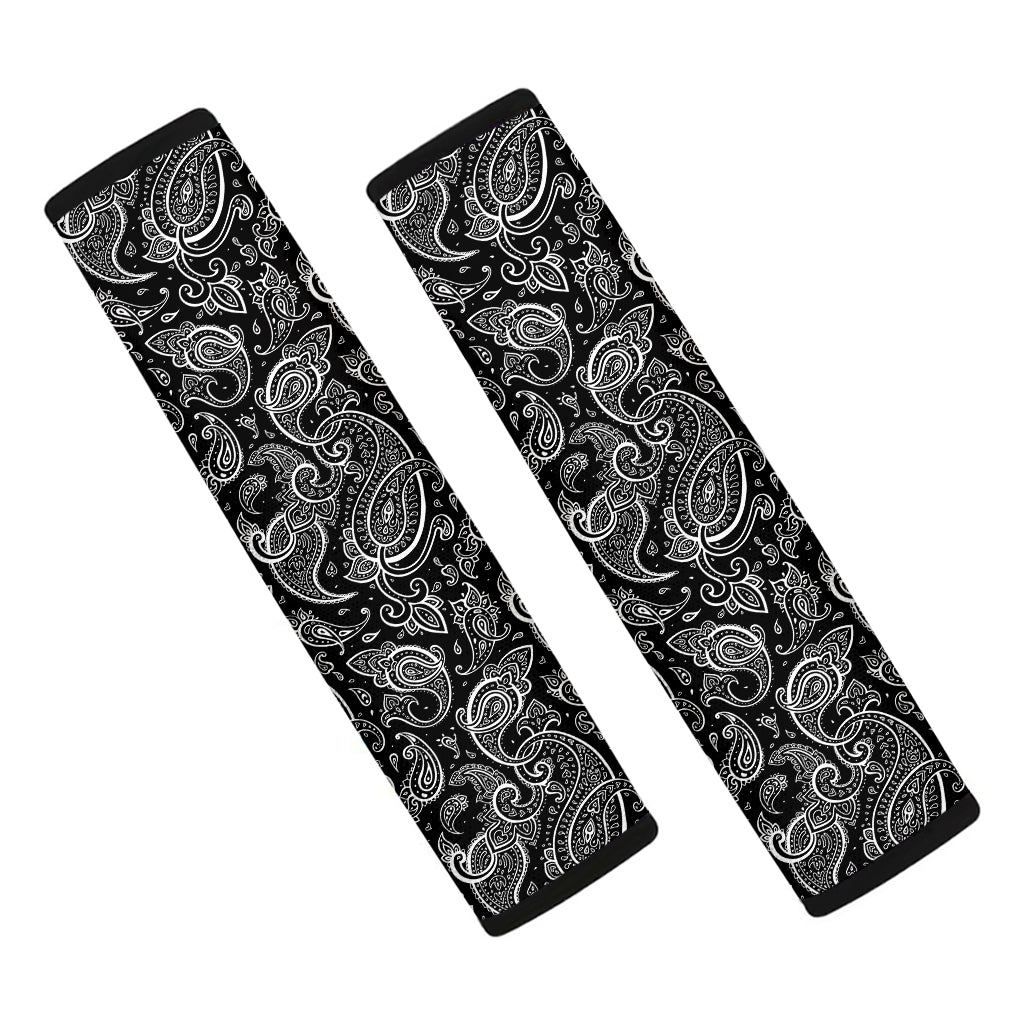 Black And White Paisley Pattern Print Car Seat Belt Covers