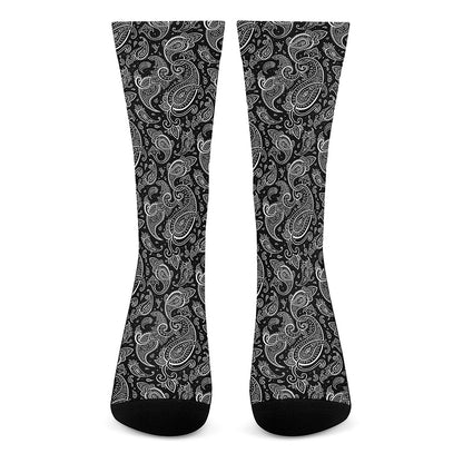 Black And White Paisley Pattern Print Crew Socks