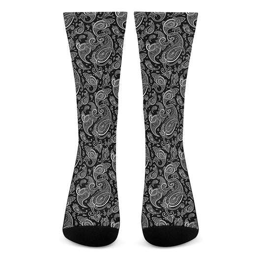 Black And White Paisley Pattern Print Crew Socks