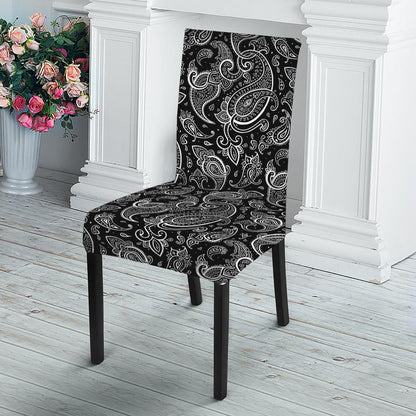 Black And White Paisley Pattern Print Dining Chair Slipcover