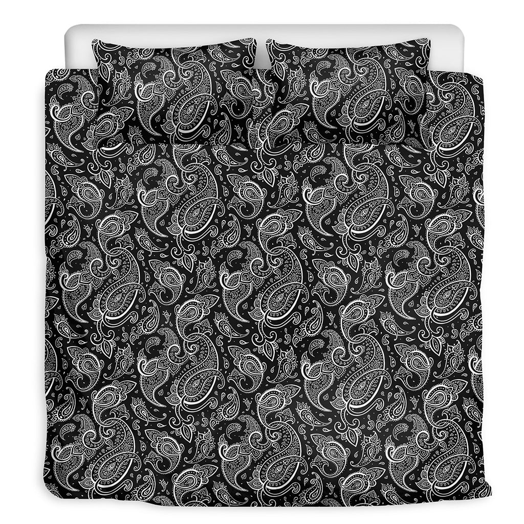 Black And White Paisley Pattern Print Duvet Cover Bedding Set
