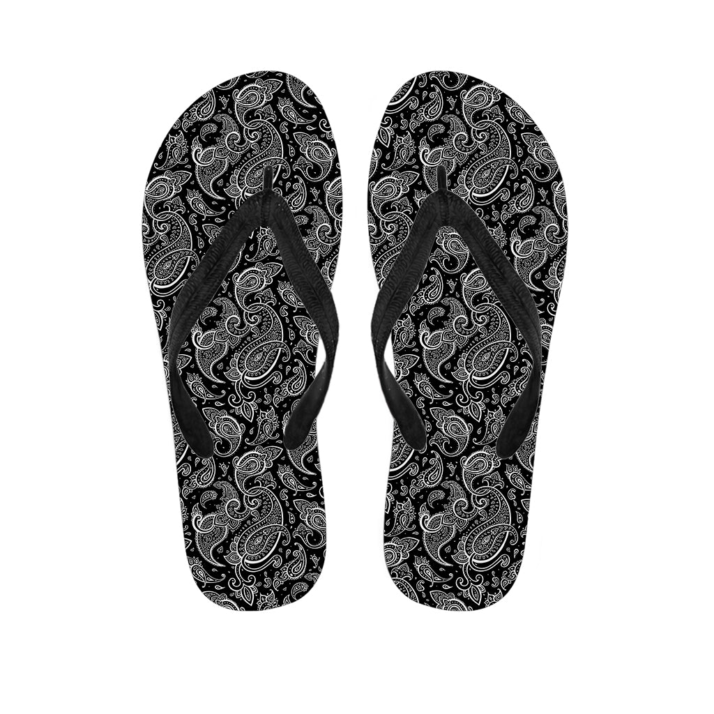 Black And White Paisley Pattern Print Flip Flops