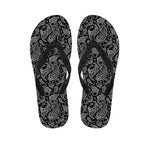Black And White Paisley Pattern Print Flip Flops
