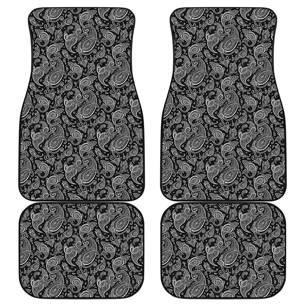 Black And White Paisley Pattern Print Front and Back Car Floor Mats