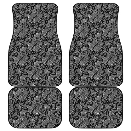 Black And White Paisley Pattern Print Front and Back Car Floor Mats